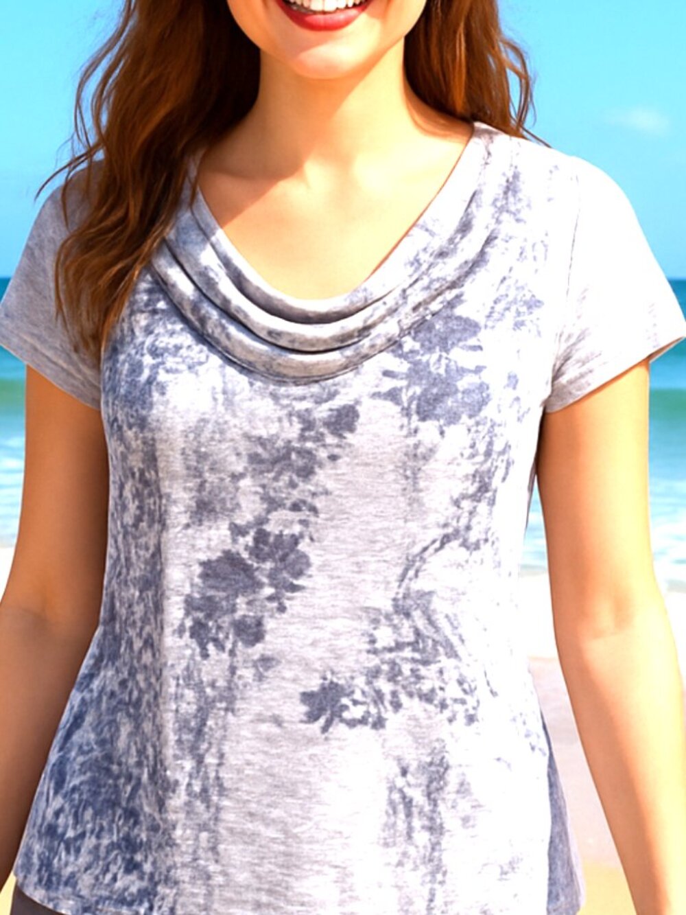 Coldwater Creek Top Womens White Floral Graphic T-Shirt short Sleeve Knit 16-18W
